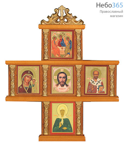  Крест с иконами (Мис)15х15 см., 5 икон 3х4, деревянный (Х25812309, Х240), фото 1 