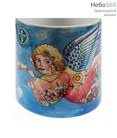  Чашка керамическая пасхальная, малая, с цветной сублимацией, объемом 180 мл, в картонной коробке, в ассортименте вид: ангел летящий с трубой, фото 1 