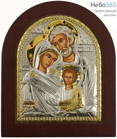  Икона в ризе (Ж) EK399-ХAG 11х13, Святое Семейство, шелкография, серебрение, золочение, на деревянной основе, стразы, фото 1 