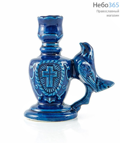  Подсвечник керамический "Кувшин", с голубем на ручке, с цветной глазурью, высотой 7,5 см (в уп.- 5 шт.), фото 1 