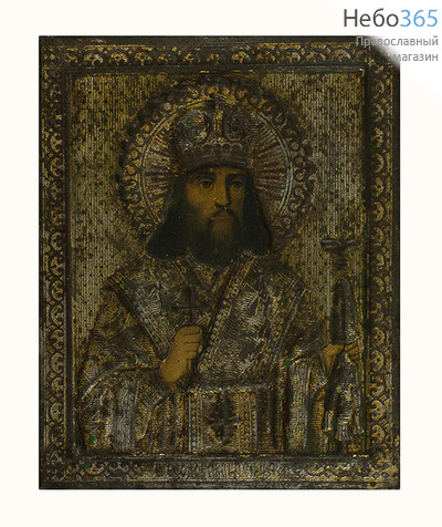 Феодосий Черниговский, святитель. Икона металлическая (Кж) 11х13, печать по металлу, 19 век, фото 1 
