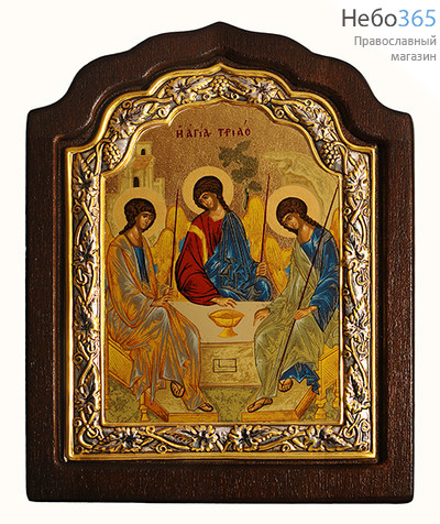  Икона на дереве C-11 11х16, шелкография, серебрение, на деревянной фигурной основе Святая Троица, фото 1 