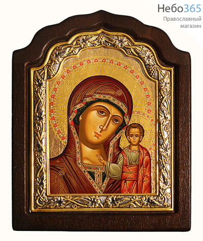  Икона на дереве C-11 11х16, шелкография, серебрение, на деревянной фигурной основе Божией Матери Казанская, фото 1 