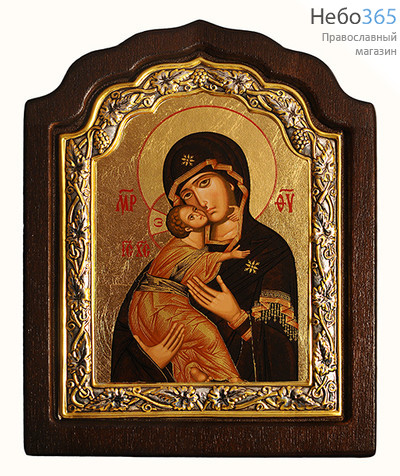  Икона на дереве C-11 11х16, шелкография, серебрение, на деревянной фигурной основе Божией Матери Владимирская, фото 1 