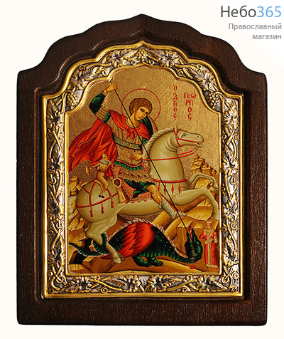  Икона на дереве C-11 11х16, шелкография, серебрение, на деревянной фигурной основе Георгий Победоносец, великомученик, фото 1 