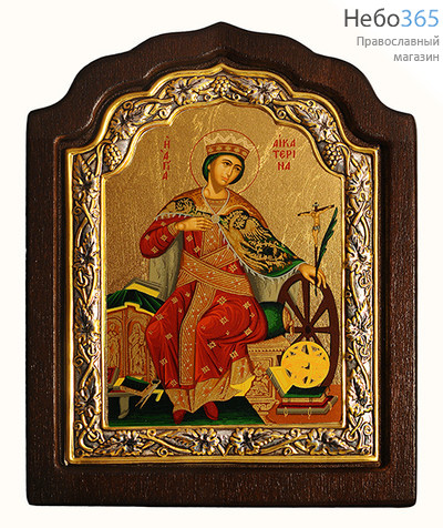  Икона на дереве C-11 11х16, шелкография, серебрение, на деревянной фигурной основе Екатерина, великомученица, фото 1 