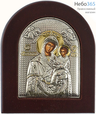  Икона в ризе (Ж) EK2-XAG 8х10, шелкография, серебрение, золочение, на деревянной основе икона Божией Матери Скоропослушница, фото 1 