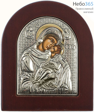 Икона в ризе EK2-XAG 8х10, шелкография, серебрение, золочение, на деревянной основе икона Божией Матери Сладкое лобзание, фото 1 