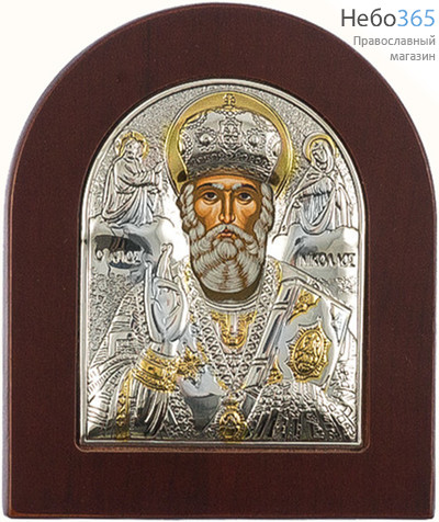  Икона в ризе (Ж) EK2-XAG 8х10, шелкография, серебрение, золочение, на деревянной основе Николай Чудотворец, святитель, фото 1 
