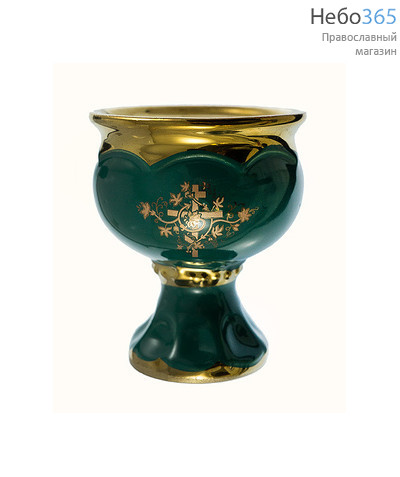  Лампада настольная керамическая "Кубок", средняя, с эмалью и золотом, цвет: зеленый, фото 1 