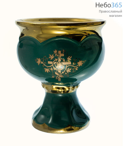  Лампада настольная керамическая "Кубок", средняя, с эмалью и золотом, цвет: зеленый, фото 5 