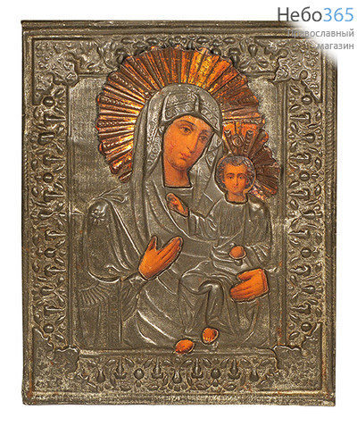  Иверская икона Божией Матери. Икона в ризе 21,5х26,5, литография, металлический оклад, 19 век, фото 1 