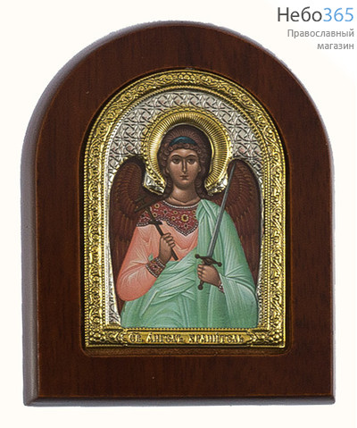  Ангел Хранитель. Икона на деревянной основе 6,5х8 см, шелкография, в посеребренной и позолоченной открытой ризе, арочная (RS 1 DZG) (СмП), фото 1 