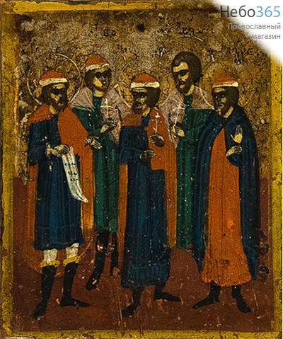  Глеб, Андрей, благоверные князья  и мученик Артемий. Икона писаная (Кж)  5,5х6,5, писаная на серебре, 19 век, фото 1 