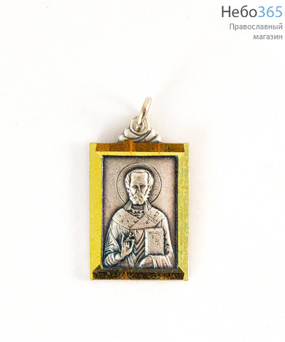  Медальон металлический с иконой свт. Николая, круглый, прямоугольный , г. Бари, фото 1 