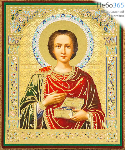  Икона на оргалите (Нк) 10х12, золотое и серебряное тиснение Пантелеимон, великомученик, фото 1 