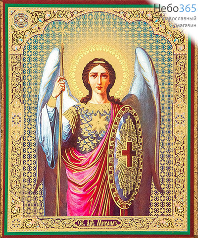  Икона на оргалите 10х12, золотое и серебряное тиснение Архангел Михаил, фото 1 