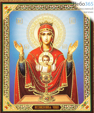  Икона на оргалите (Нк) 10х12, золотое и серебряное тиснение Божией Матери Неупиваемая Чаша, фото 1 
