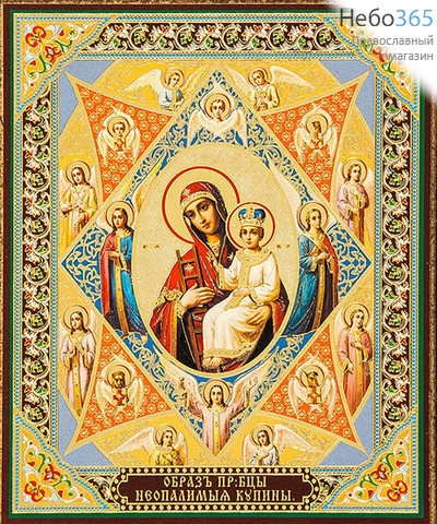  Икона на оргалите (Нк) 10х12, золотое и серебряное тиснение Божией Матери Неопалимая Купина, фото 1 