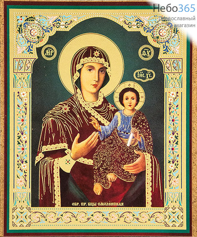  Икона на оргалите 10х12, золотое и серебряное тиснение Божией Матери Смоленская, фото 1 