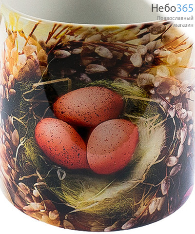  Чашка керамическая пасхальная, малая, с цветной сублимацией, объемом 180 мл, в картонной коробке, в ассортименте вид: яица в гнезде, фото 1 