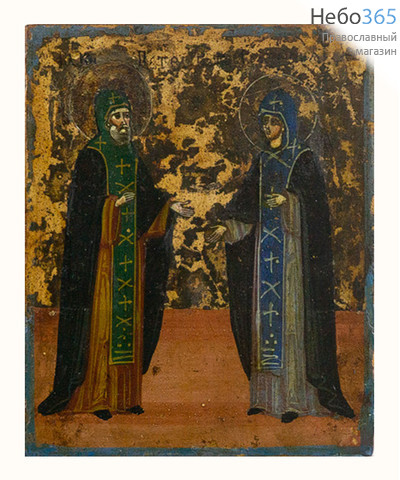  Петр и Феврония, благоверные князь и княгиня. Икона писаная 7х9х0,7 см, без ковчега, 19 век, фото 1 