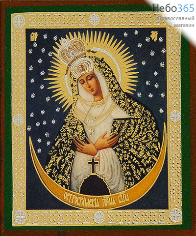 Икона на дереве 7х8 см, 6х9 см, полиграфия, золотое и серебряное тиснение, в индивидуальной упаковке (Т) икона Божией Матери Остробрамская  (93), фото 1 