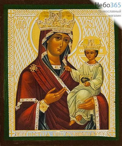  Икона на дереве 7х8 см, 6х9 см, полиграфия, золотое и серебряное тиснение, в индивидуальной упаковке (Т) икона Божией Матери Рудинская (185), фото 1 
