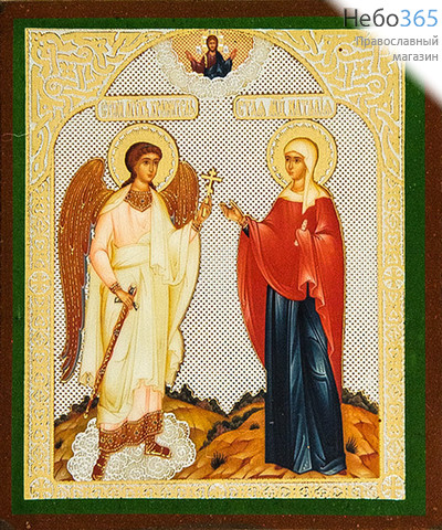  Икона на дереве 7х8, полиграфия, золотое и серебряное тиснение, в индивидуальной упаковке Наталия, мученица и Ангел Хранитель, фото 1 