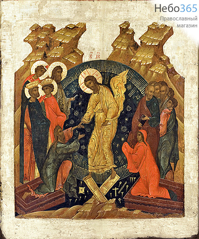  Икона на дереве (Тих) 8-12х12, печать на левкасе, золочение Воскресение Христово (ВХ-02), фото 1 