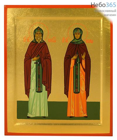  Икона шелкография 16х19, золотой фон, поталь, с ковчегом Кирилл и Мария, преподобные, фото 1 