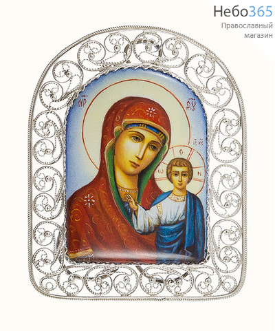  Казанская икона Божией Матери. Икона писаная 4,5х6,5 см, эмаль, филигрань, на подставке (Гу), фото 1 