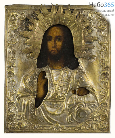  Господь Вседержитель. Икона писаная 11,5х13,5, в ризе, 19 век, фото 1 