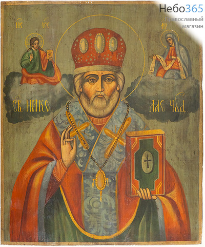  Николай Чудотворец, святитель. Икона писаная 30х35,5 см, без ковчега,19 век (Ат), фото 1 