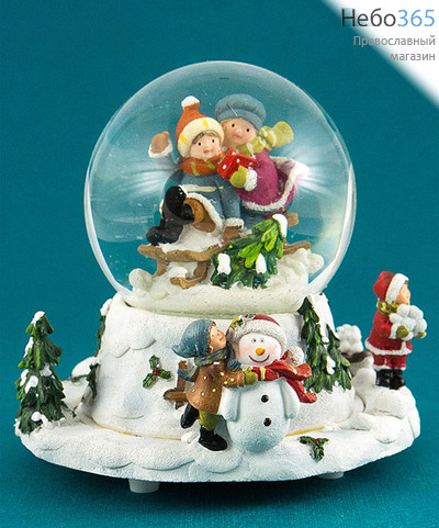  Сувенир рождественский Дети, в шаре, из полистоуна, музыкальный, высотой 14,5 см, NX 26729., фото 1 