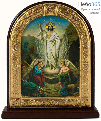  Икона на дереве (Мис) 11х13, Воскресение Христово, арочная, на подставке (Х83), фото 1 