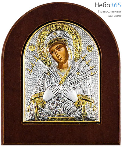  Икона в ризе (Ж) EK2-ХАG 8х10, шелкография, посеребрение, позолота, на деревянной основе Божией Матери Семистрельная, фото 1 