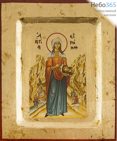  Икона на дереве BOSN 11х13, основа МДФ, ручное золочение, с ковчегом Ирина Македонская, великомученица (4847), фото 1 