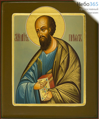  Павел, апостол. Икона писаная 27х31х3,8 см, цветной фон, золотой нимб, с ковчегом (Шун), фото 1 