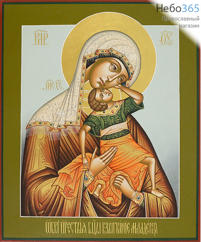  Взыграние Младенца икона Божией Матери. Икона писаная 21х25х3,5 см, цветной фон, золотые нимбы, без ковчега (Гл), фото 1 