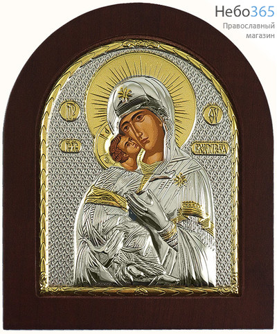  Икона в ризе (Ж) EK5-XAG 20х25, Божией Матери Владимирская, шелкография, серебрение, золочение, арочная, на деревянной основе,, фото 1 