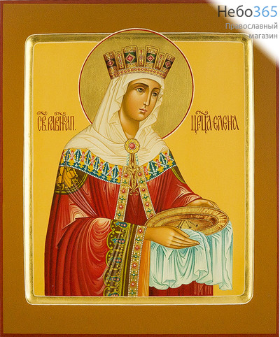  Елена, равноапостольная царица. Икона писаная 21х25х3,8 см, цветной фон, золотой нимб, с ковчегом (Шун), фото 1 