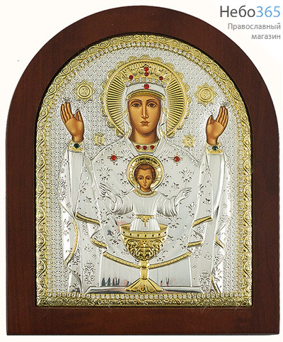  Неупиваемая Чаша икона Божией Матери. Икона в ризе16х19 см, шелкография, серебрение, золочение, на деревянной основе, со стразами, арочная  (Ж) (EK499-ХAG), фото 1 