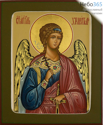  Ангел Хранитель. Икона писаная 13х16х2, цветной фон, золотой нимб, с ковчегом, фото 1 