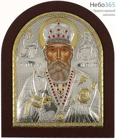  Икона в ризе (Ж) EK599-ХAG 20х24,5, святитель Николай Чудотворец, шелкография, серебрение, золочение, на деревянной основе, стразы, фото 1 