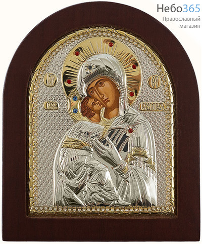  Владимирская икона Божией Матери. Икона в ризе 11х13, шелкография, серебрение, золочение, на деревянной основе, стразы (EK399-ХAG) (Ж), фото 1 