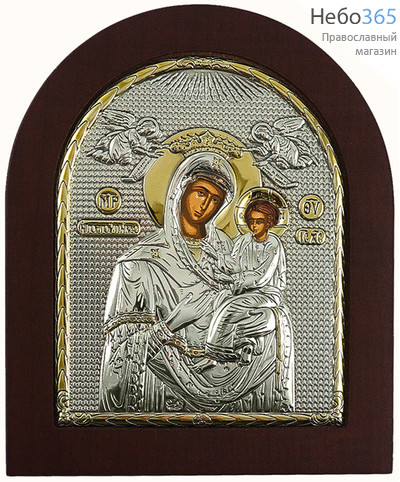  Скоропослушница икона Божией Матери. Икона 11х13 см, шелкография, в ризе с серебрением и золочением, на деревянной основе, арочная, на подставке (EK3-ХАG) (Ж), фото 1 