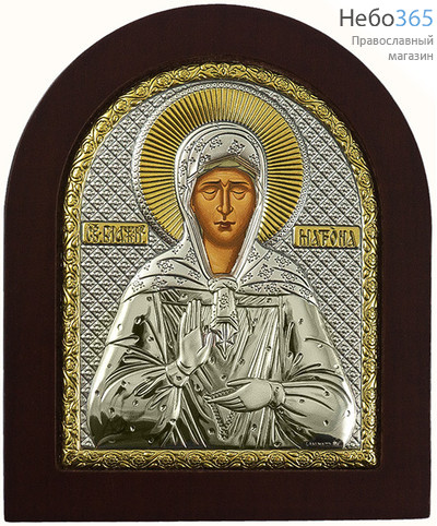  Икона в ризе EK3-ХАG 11х13, блаженная Матрона Московская, шелкография, серебрение, золочение, на деревянной основе, арочная, на подставке, фото 1 