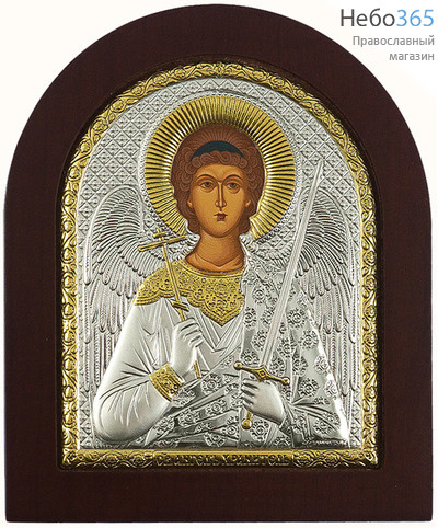  Ангел Хранитель. Икона 11х13 см, шелкография, в ризе с серебрением и золочением, на деревянной основе, арочная, на подставке (EK3-ХАG) (Ж), фото 1 