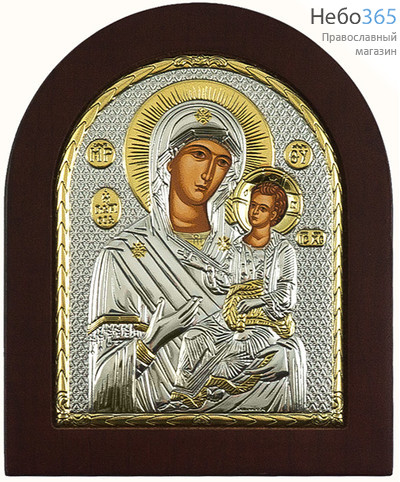  Одигитрия икона Божией Матери. Икона 11х13 см, шелкография, в ризе с серебрением и золочением, на деревянной основе, арочная, на подставке (EK3-ХАG) (Ж), фото 1 